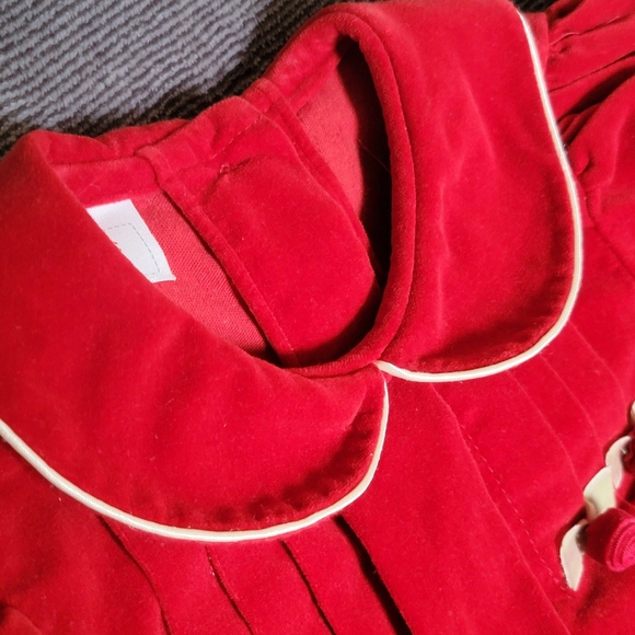 Adorable Vintage Red Dress with Peter Pan Collar 100% Cotton Velvet Look 18M - Picture 7 of 11